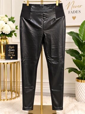 a new day Shiny High-Waist Faux Leather Leggings - Black